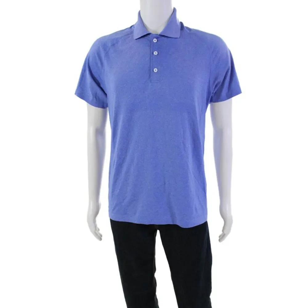 Lululemon Mens Collared Short Sleeve Casual Polo Shirt Solid Blue Size S